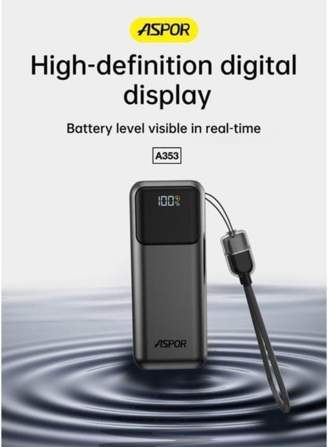 Aspor A353 Mini 10,000mAh Power Bank – 22.5W PD Fast Charging with Digital Display - Image 3